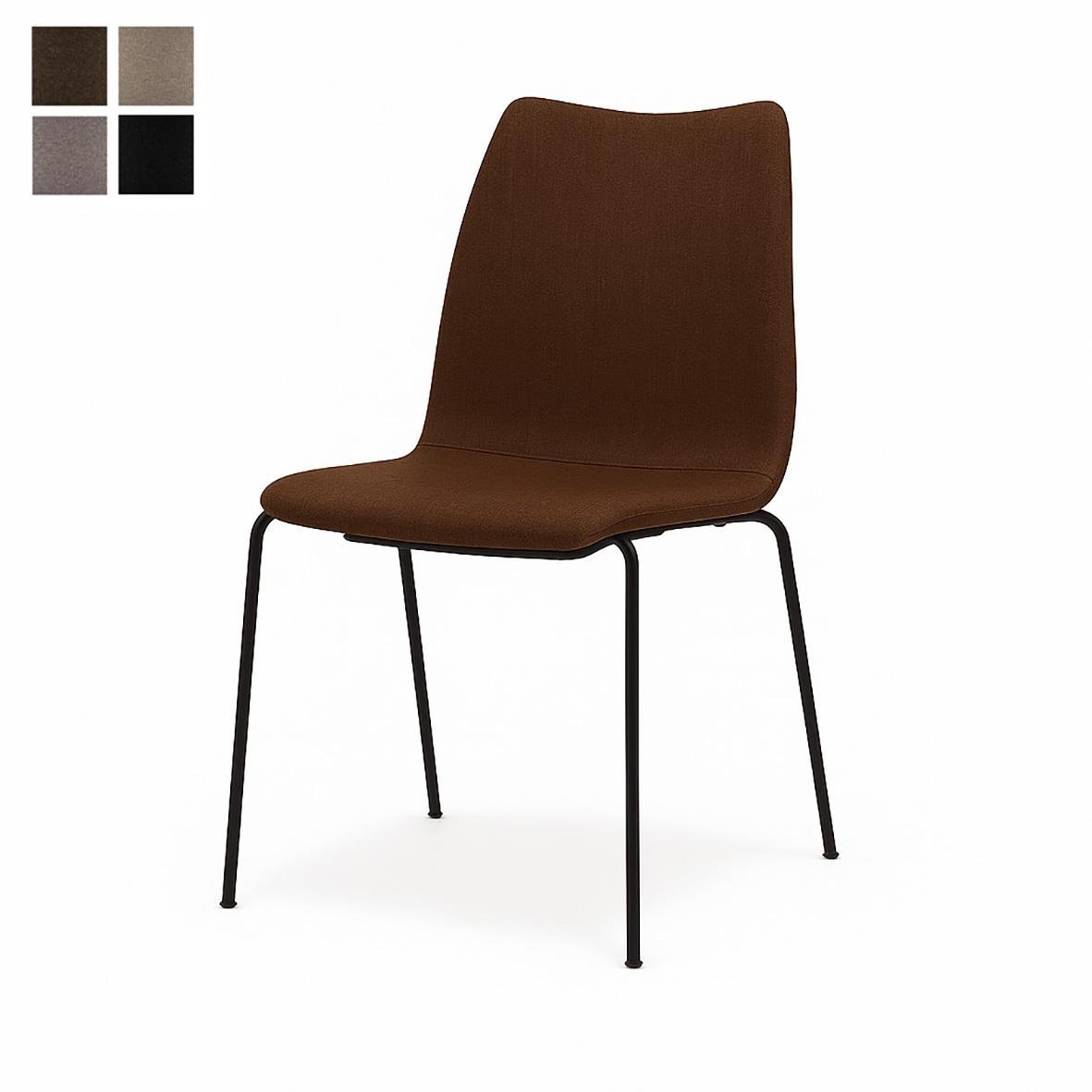 Mörkbrun stol med svart metallben och vadderad sits och ryggstöd