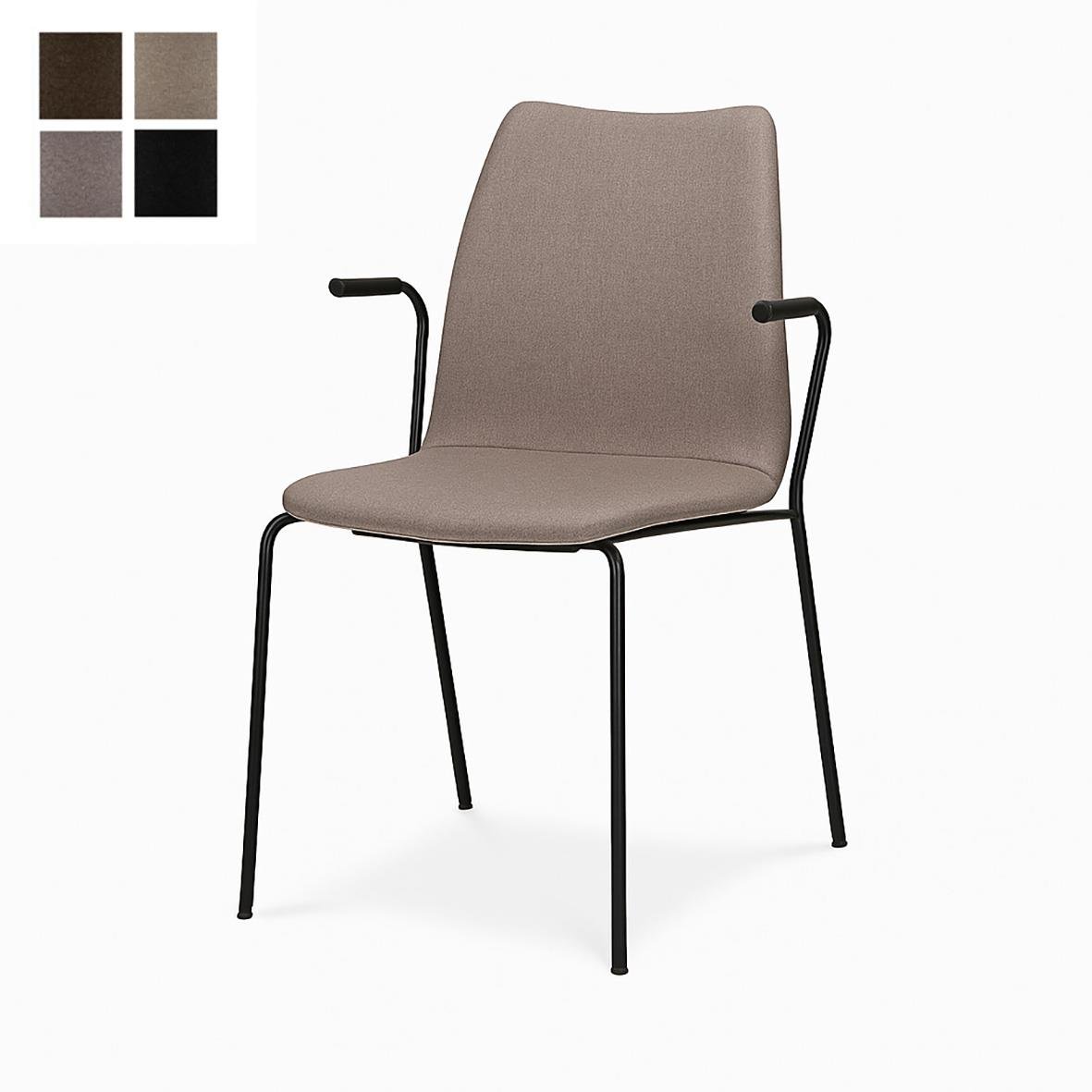 Bekväm beige stol med svart metallram och armstöd