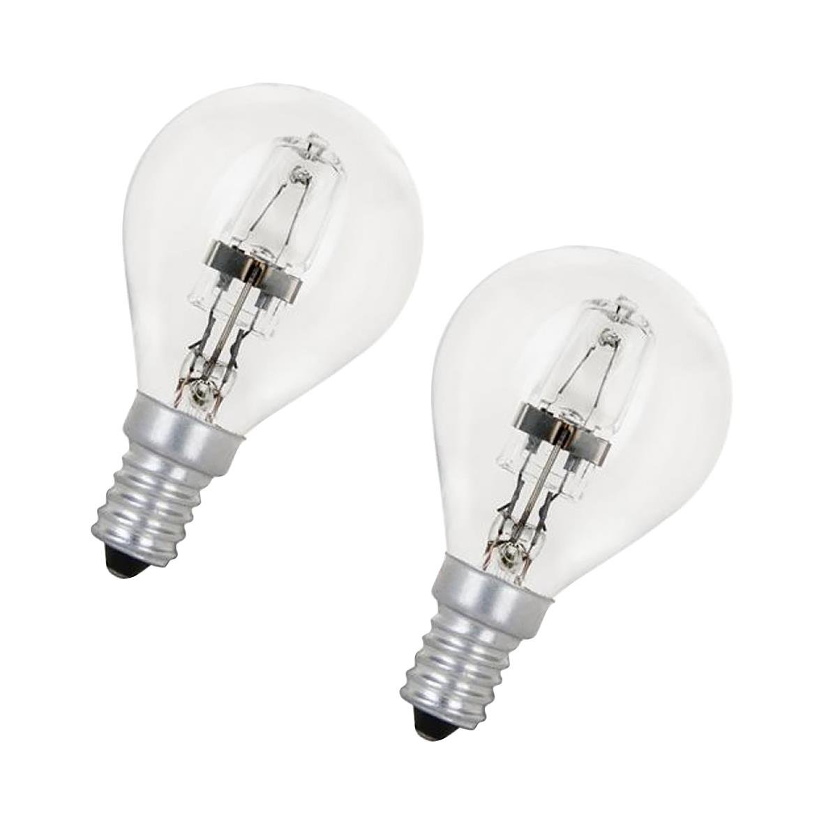 Två halogenlampor Leuci E14 klar glaskupa dimbar