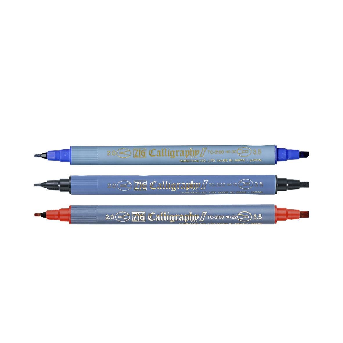 Kalligrafipenna Zig TC-3100 med två spetsar 2/3,5mm i blå, svart och röd färg