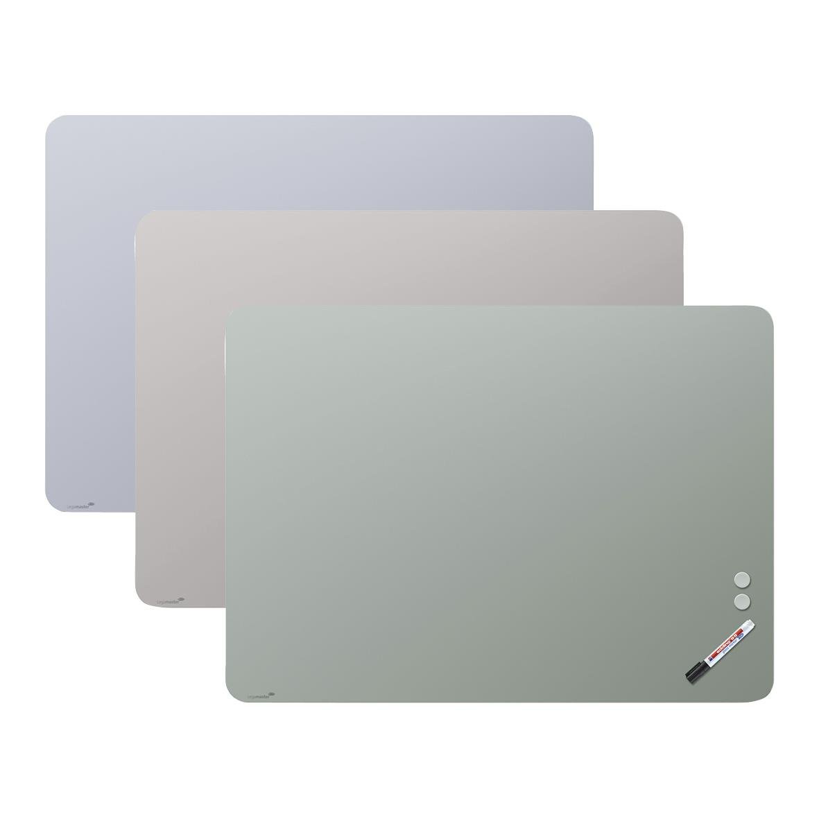 Glastavla Legamaster matt runda hörn 900x1200mm i tre färger