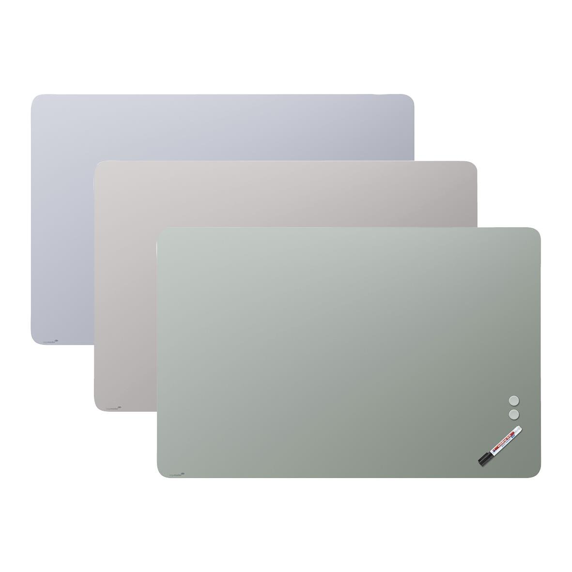 Glastavla Legamaster matt runda hörn 1000x1500mm i tre färger