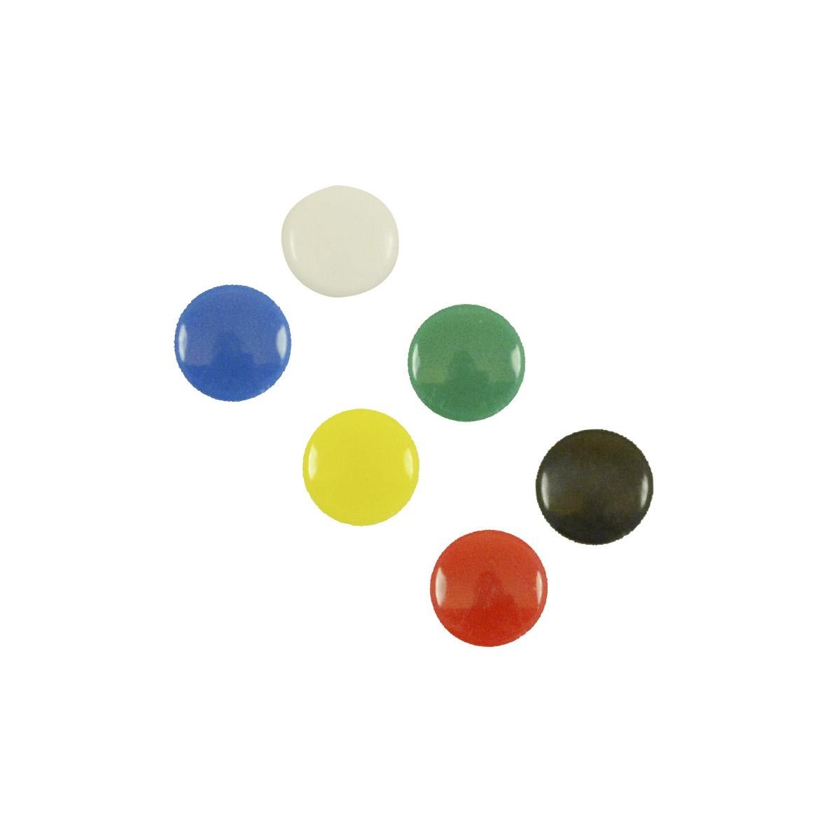 Färgglada magneter i olika färger: vit, blå, grön, gul, svart och röd, 15 mm i diameter