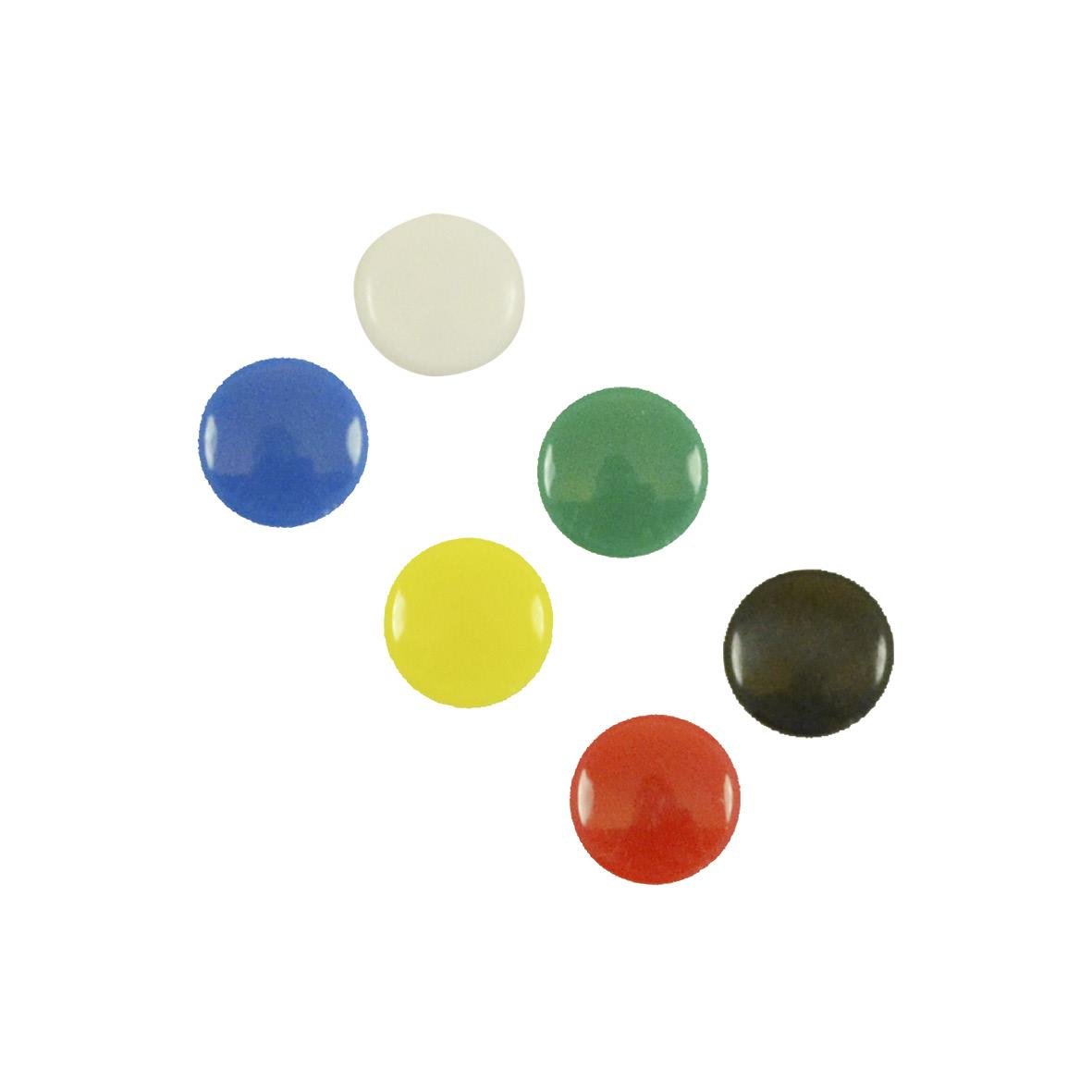 Färgglada magneter i olika färger inklusive vit, blå, grön, gul, svart och röd