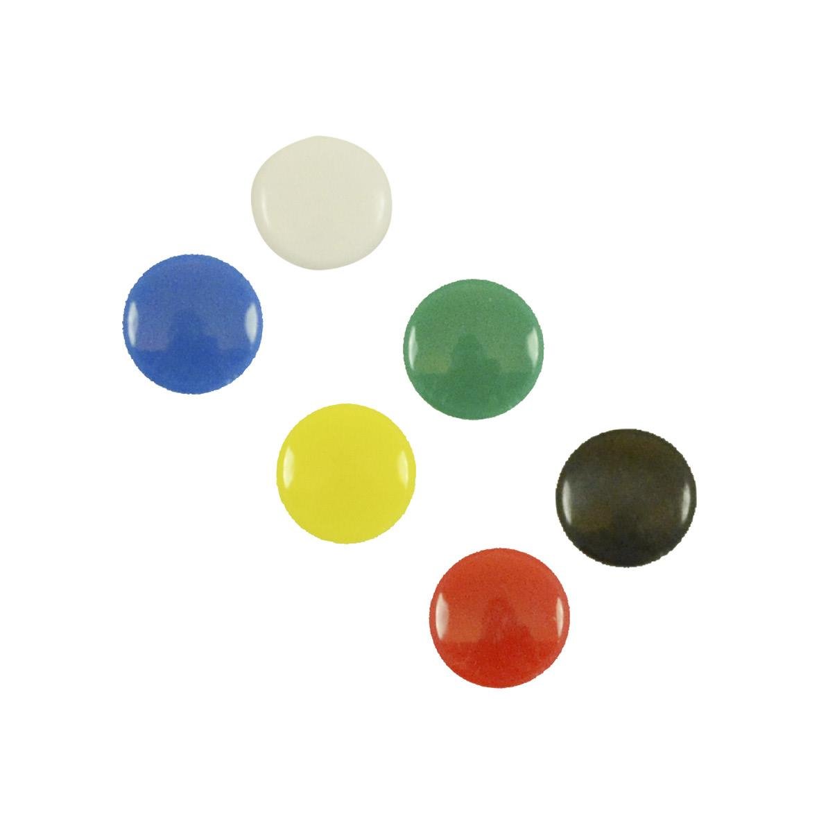 Färgade magneter i olika färger inklusive vit, blå, grön, gul, svart och röd, 30 mm i diameter
