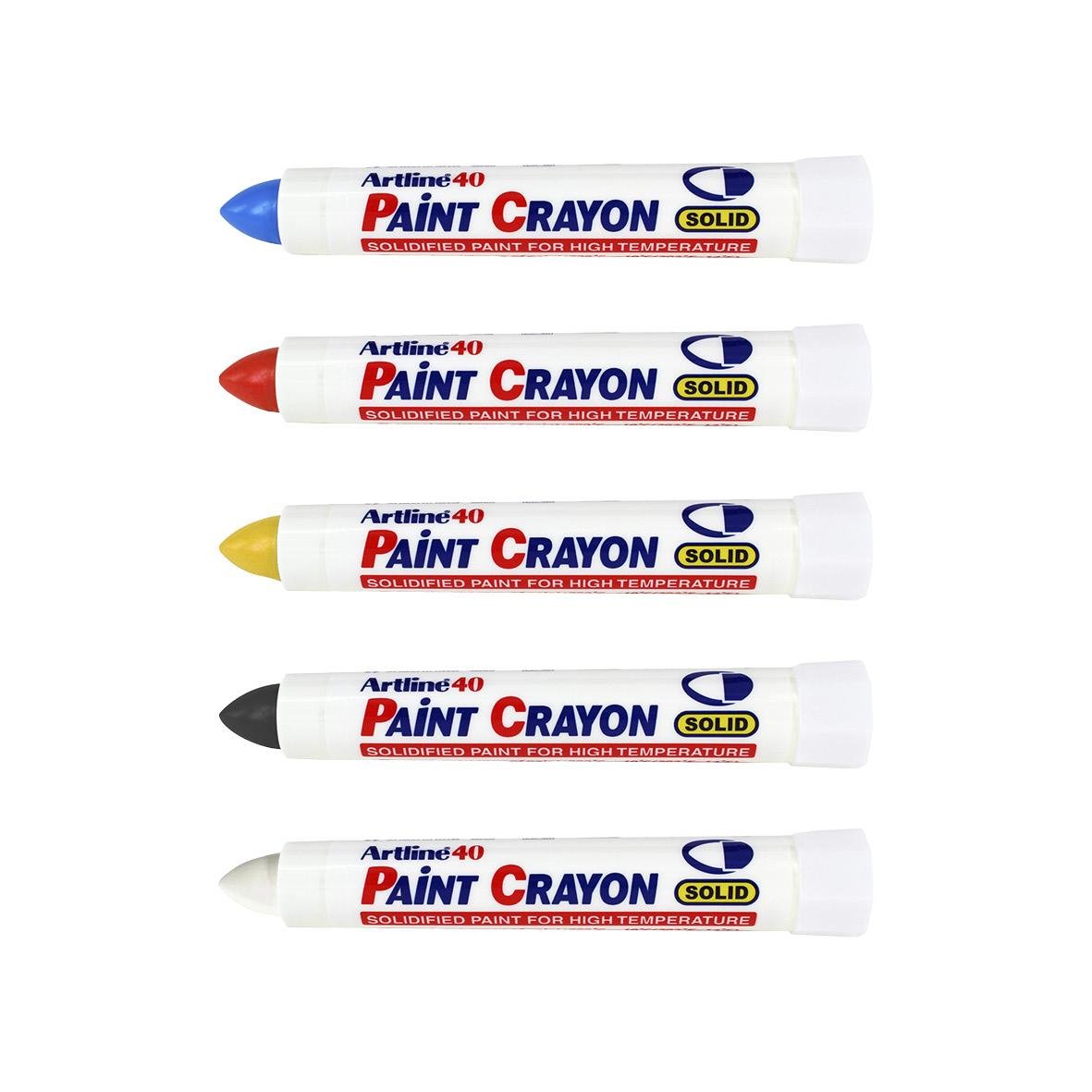 Fem färgade märkpennor Artline Crayon EK-40 i blå, röd, gul, svart och vit