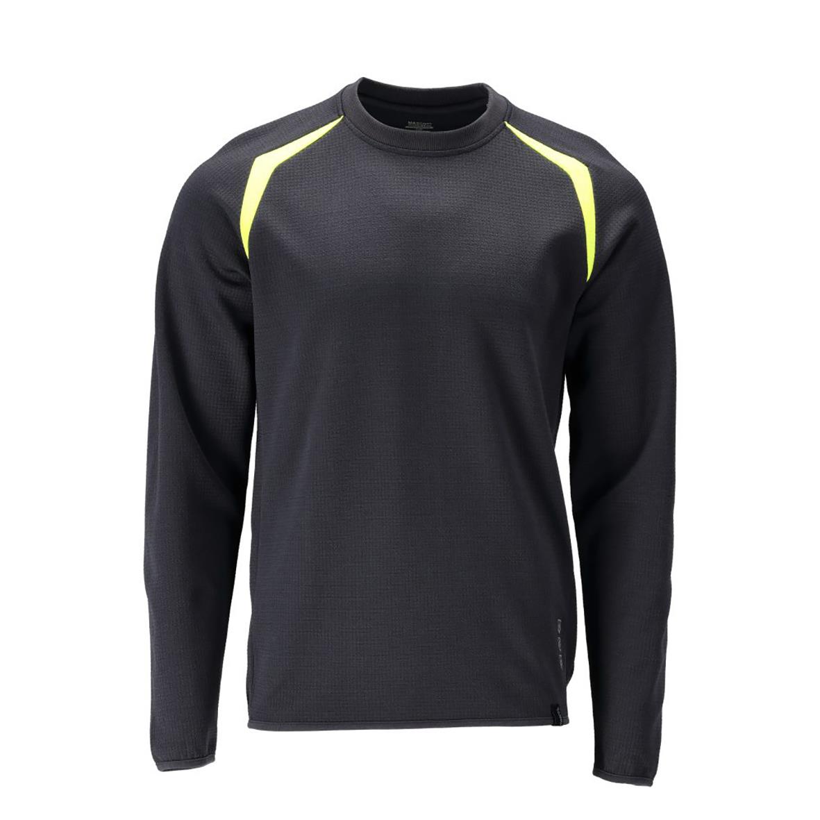 Svart sweatshirt med ljusgula detaljer på axlar och sidor