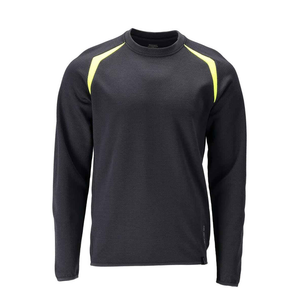 Svart sweatshirt med ljusgula detaljer på axlar och sidor