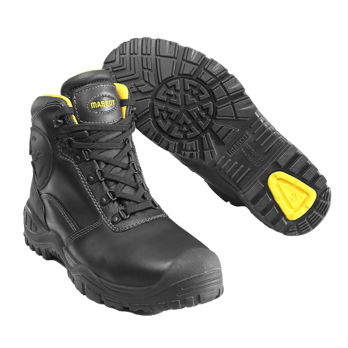 Skyddskänga Mascot F0165-902 i svart med gul detaljer, robust sula för säkerhet