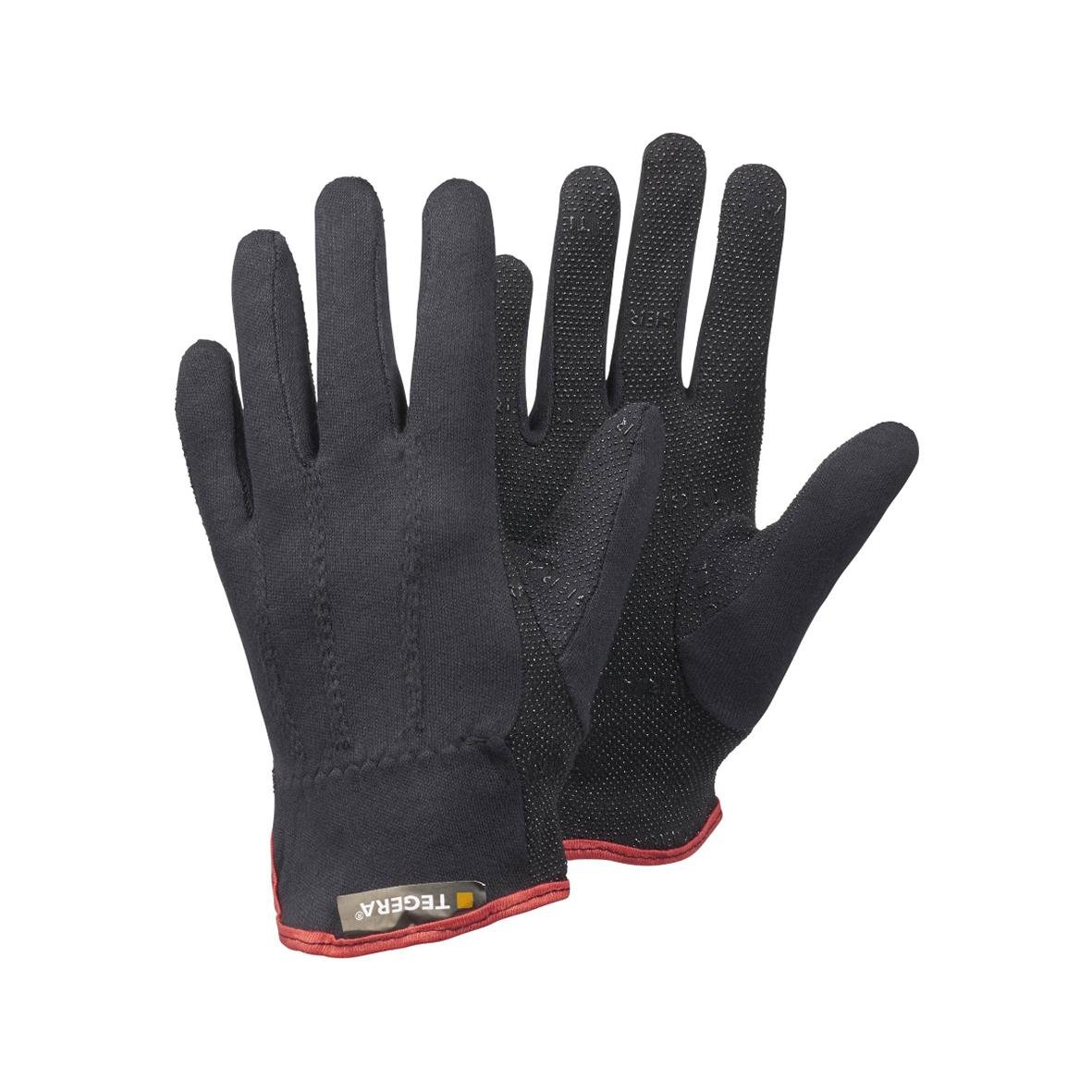 Svarta textilhandskar Tegera 8125 med röd kant och greppvänliga ytor