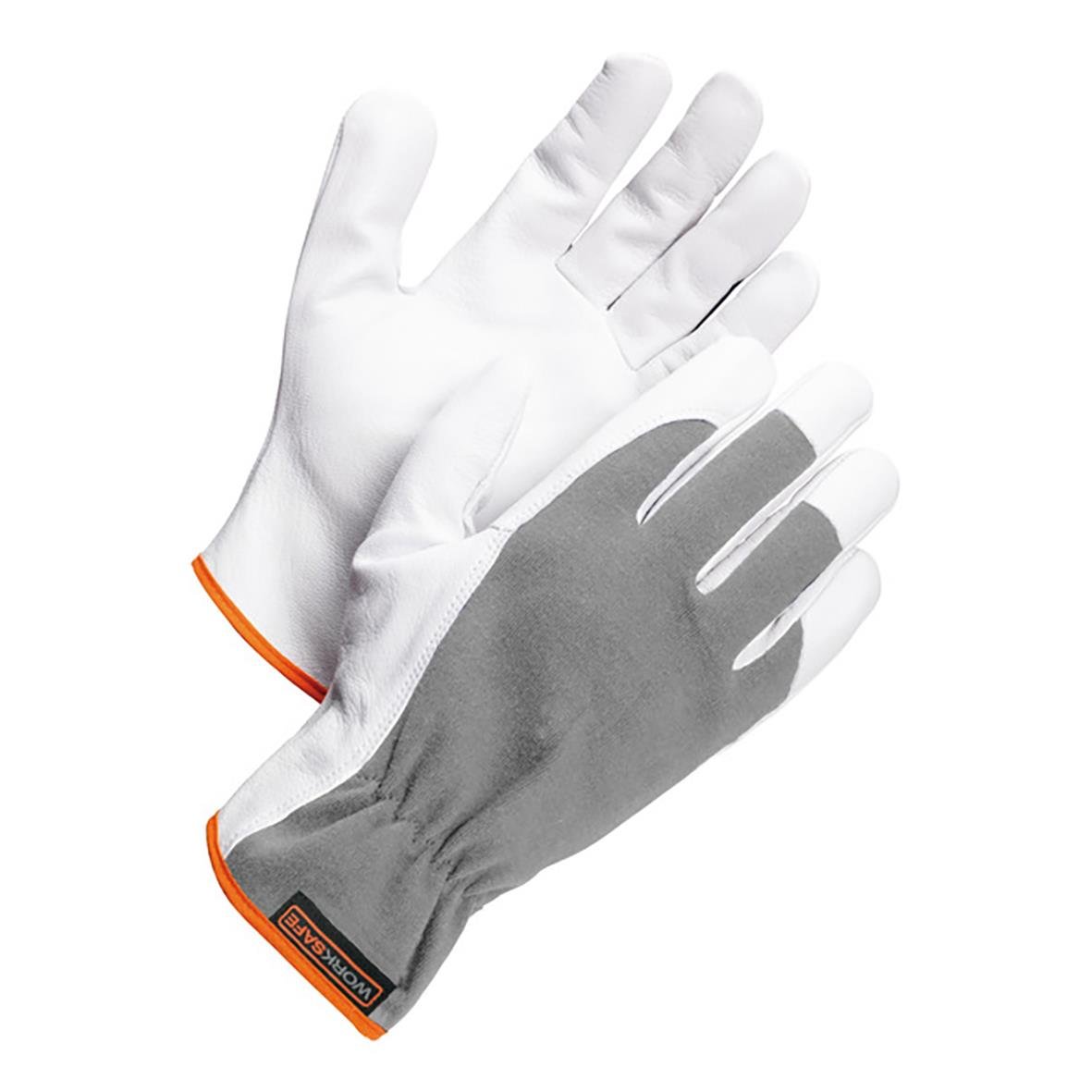 Montagehandske Worksafe A10-111 vita och grå med orange kant