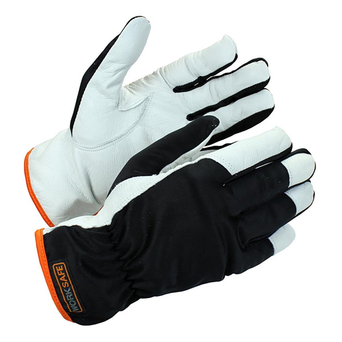 Montagehandske Worksafe A10-122 i svart och vitt med orange detaljer