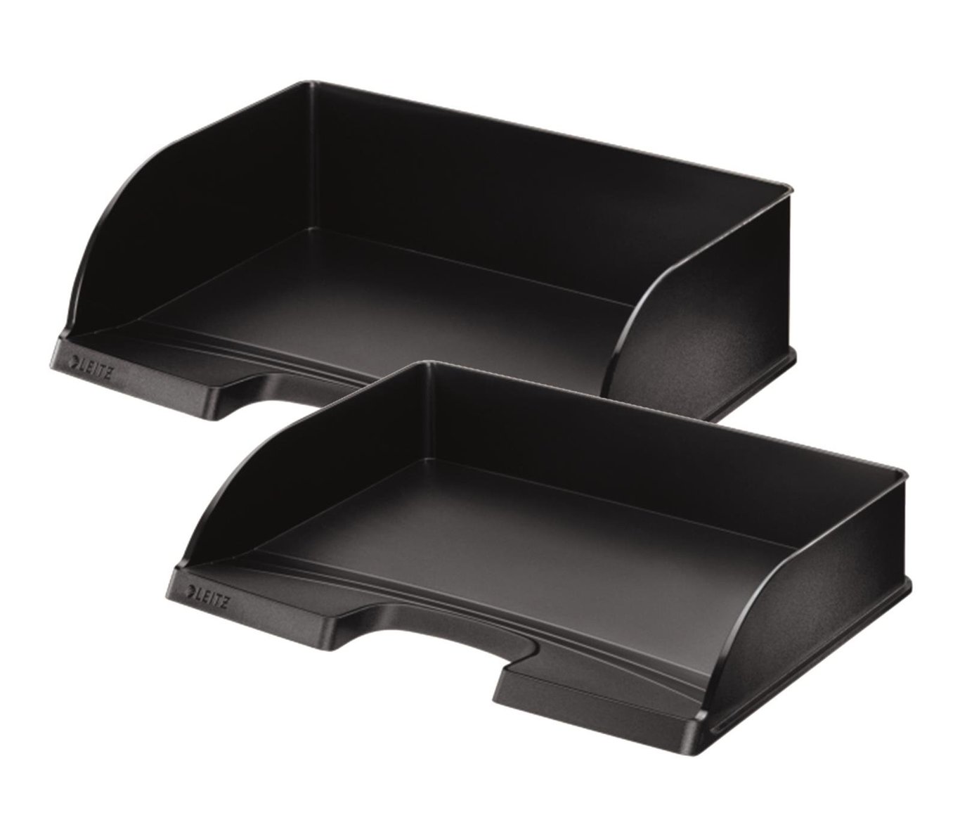 Två svarta Leitz Landscape jumbo brevkorgar i plast