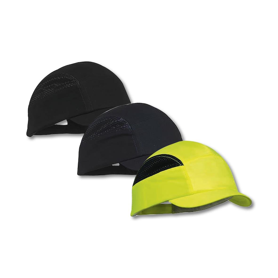 Tre stötskyddshattar i svart och gul, Worksafe Air 30mm