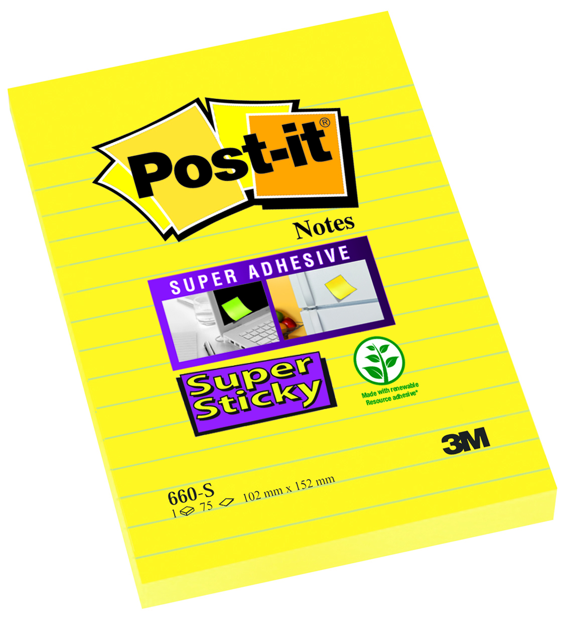 Notisar Post-it Super Sticky linjerat klargul 101x152mm 10110030