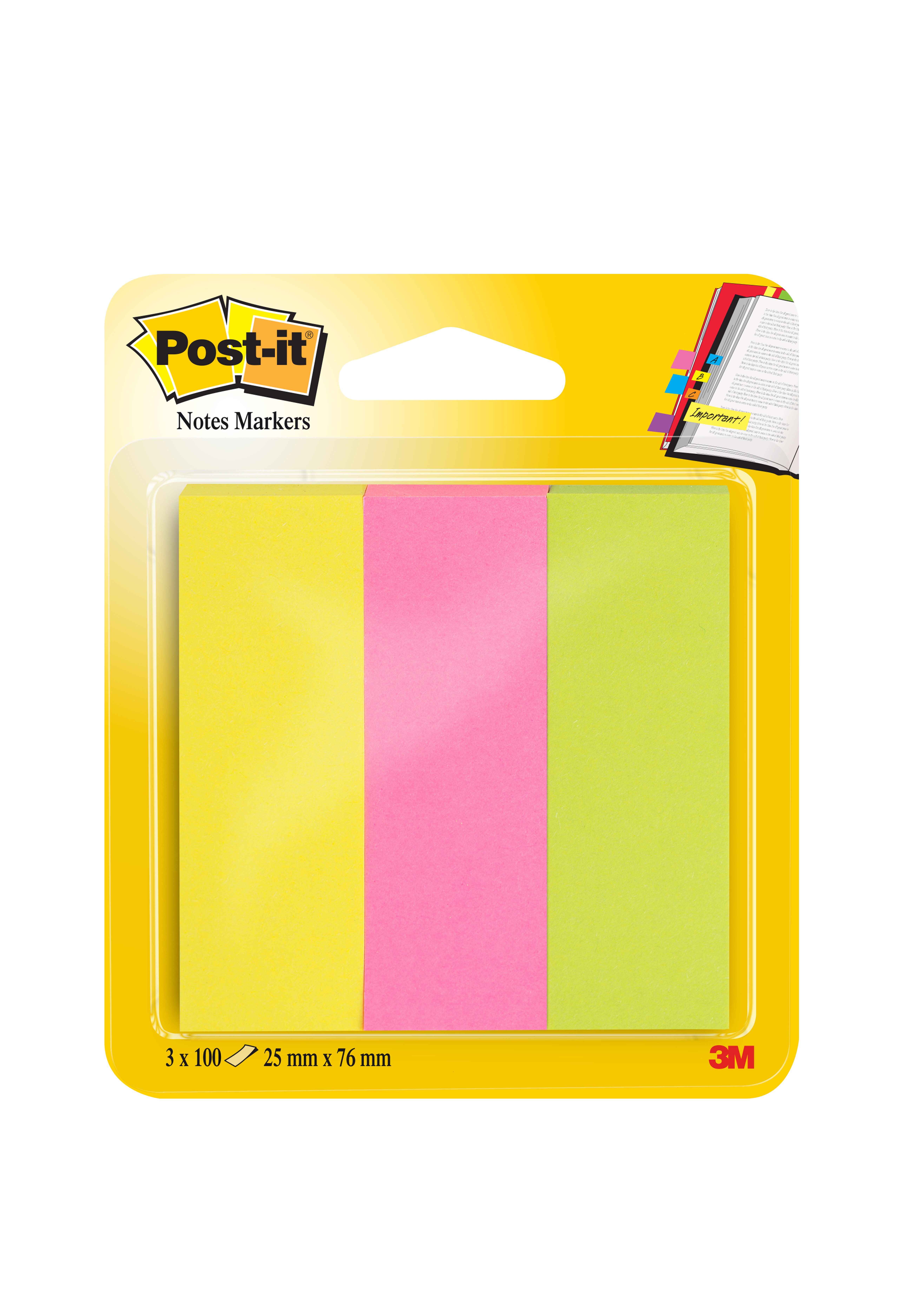 Märkflik Post-it Notes gul, rosa, grön 25x76mm 10110086_1