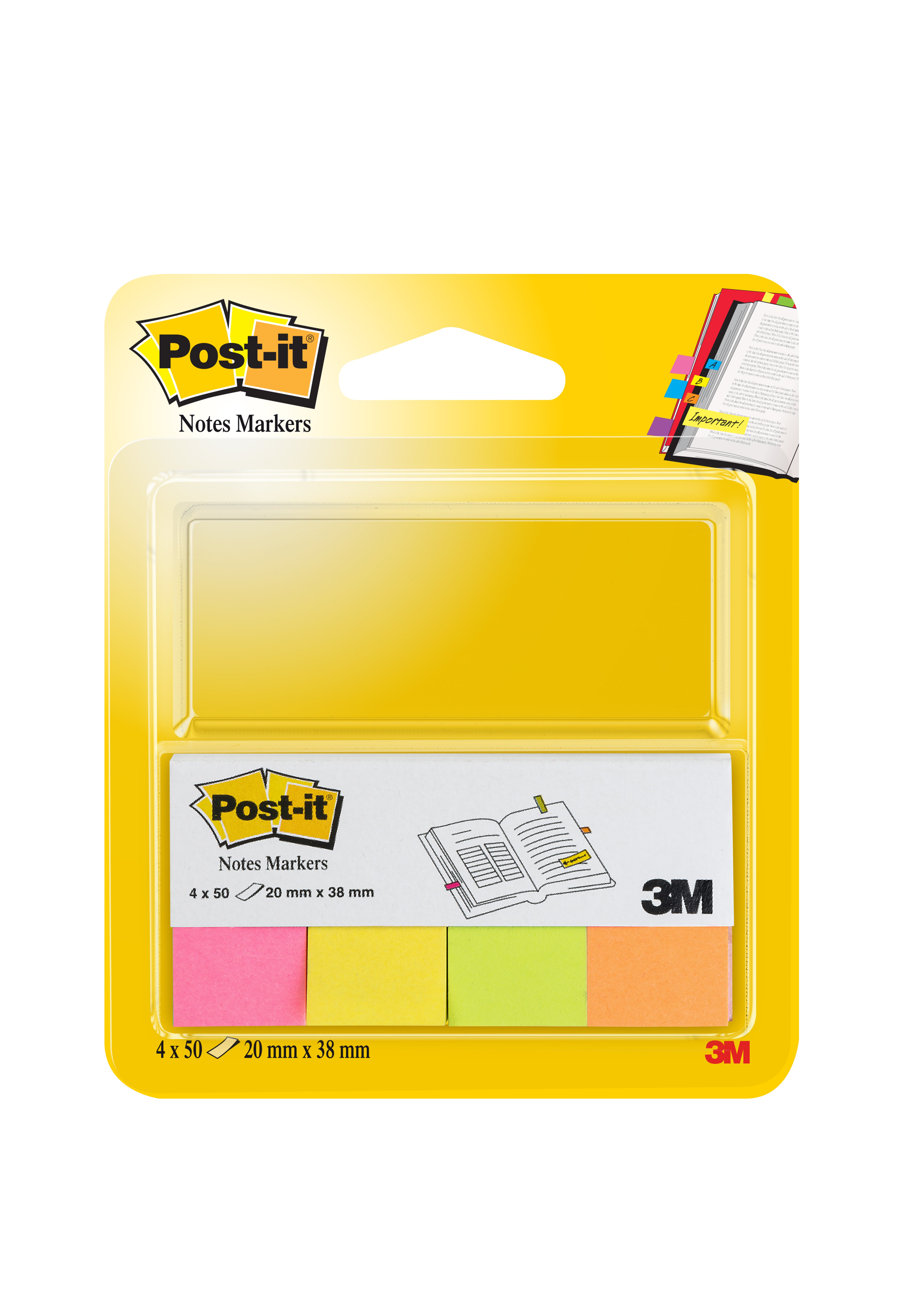 Märflik Post-it Notes rosa, gul, grön, orange 20x38mm 10110131