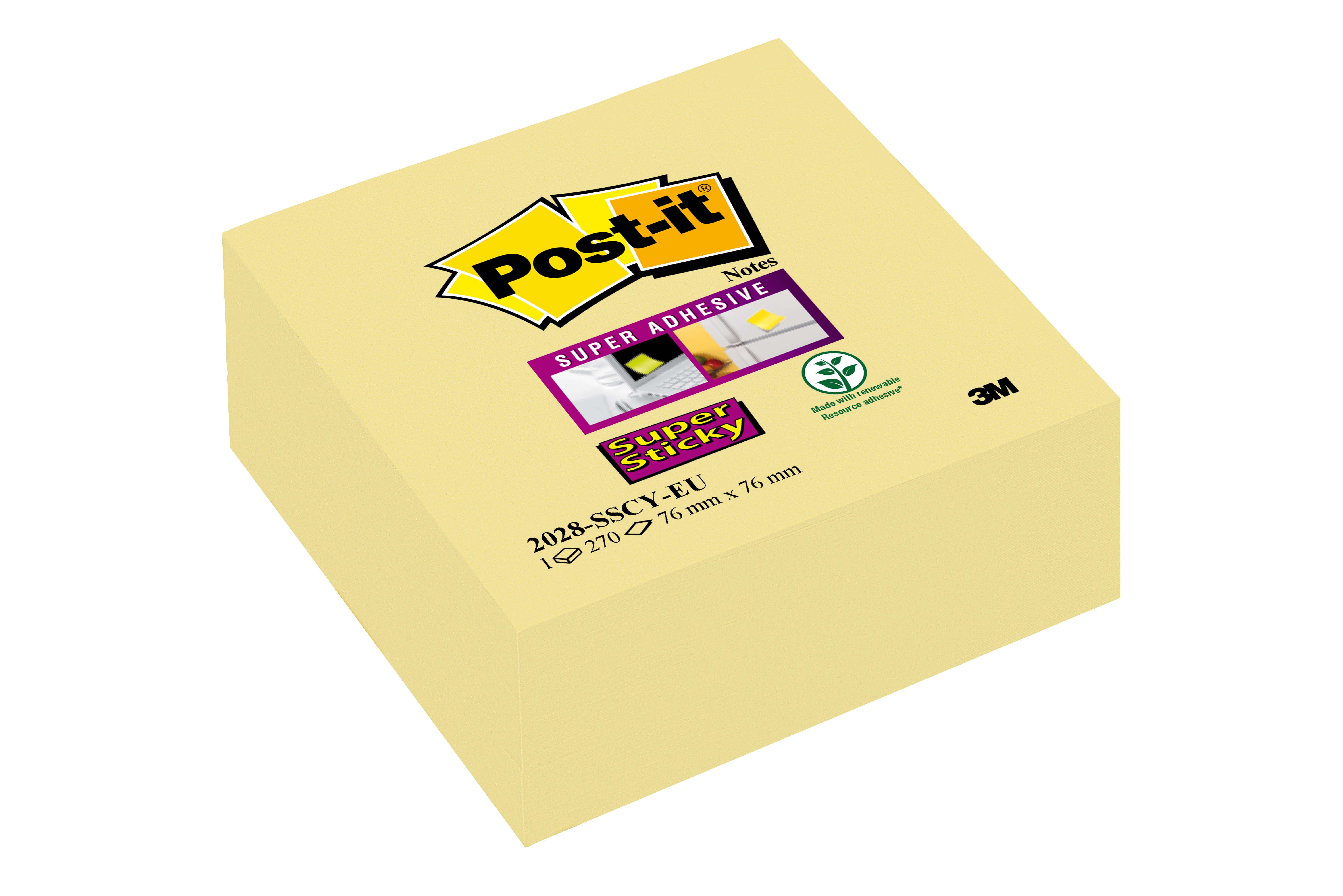 Notiskub Post-it Super Sticky Canary Yellow 76x76mm 350 blad 10110223