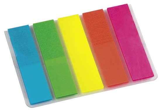 Indexflikar Info Notes transparent film sorterade färger 12 x 44 mm 5x25 flikar 10110241