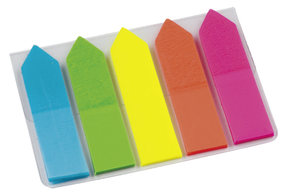 Indexpilar Info Notes transparent film sorterade färger 12 x 44 mm 5x25 flikar 10110242