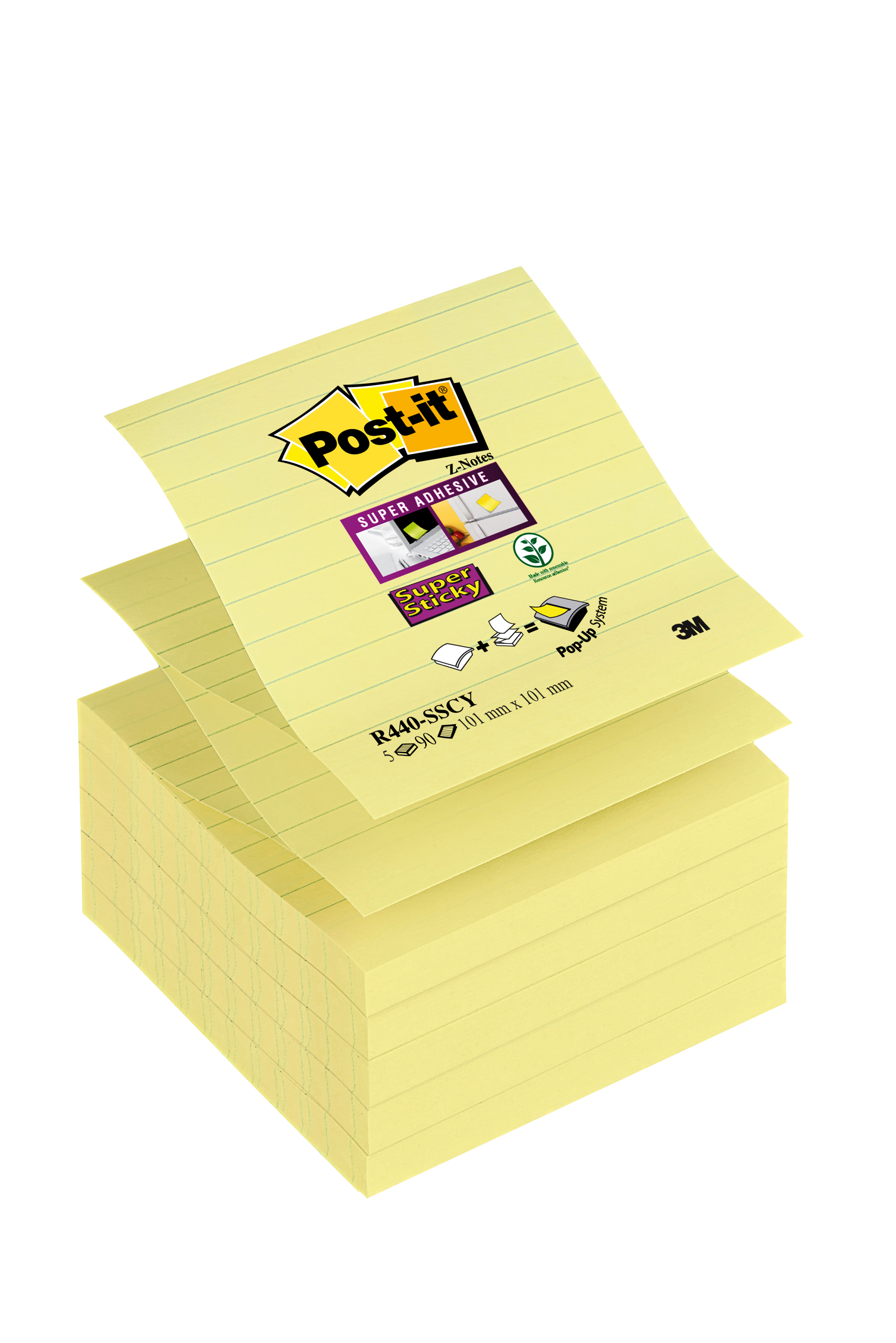 Notisar Post-it Super Sticky Z-block linjerat Canary Yellow 101x101mm 10110252_1