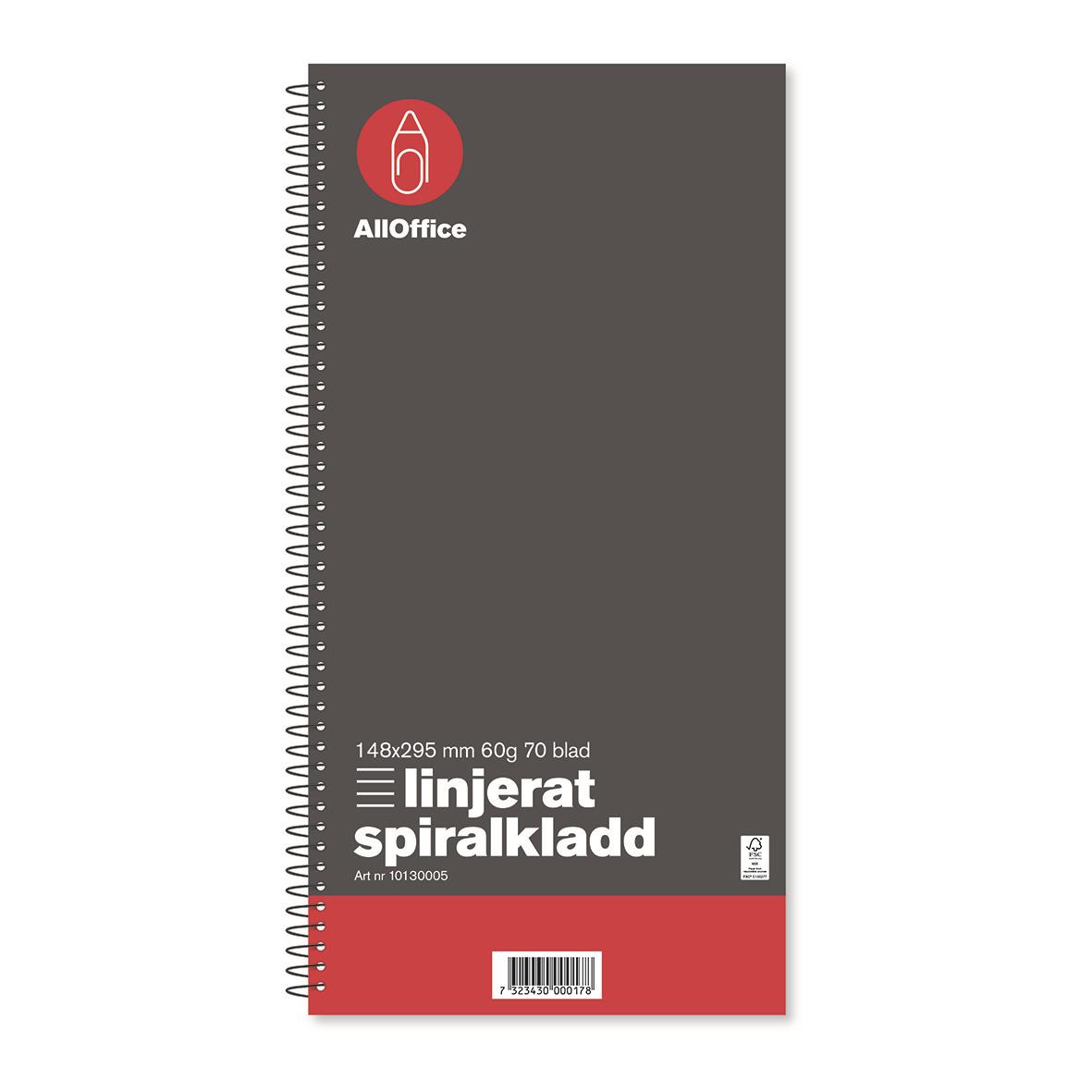 Spiralkladd AllOffice Linjerat 70 Blad 148x295mm 60g 10130005