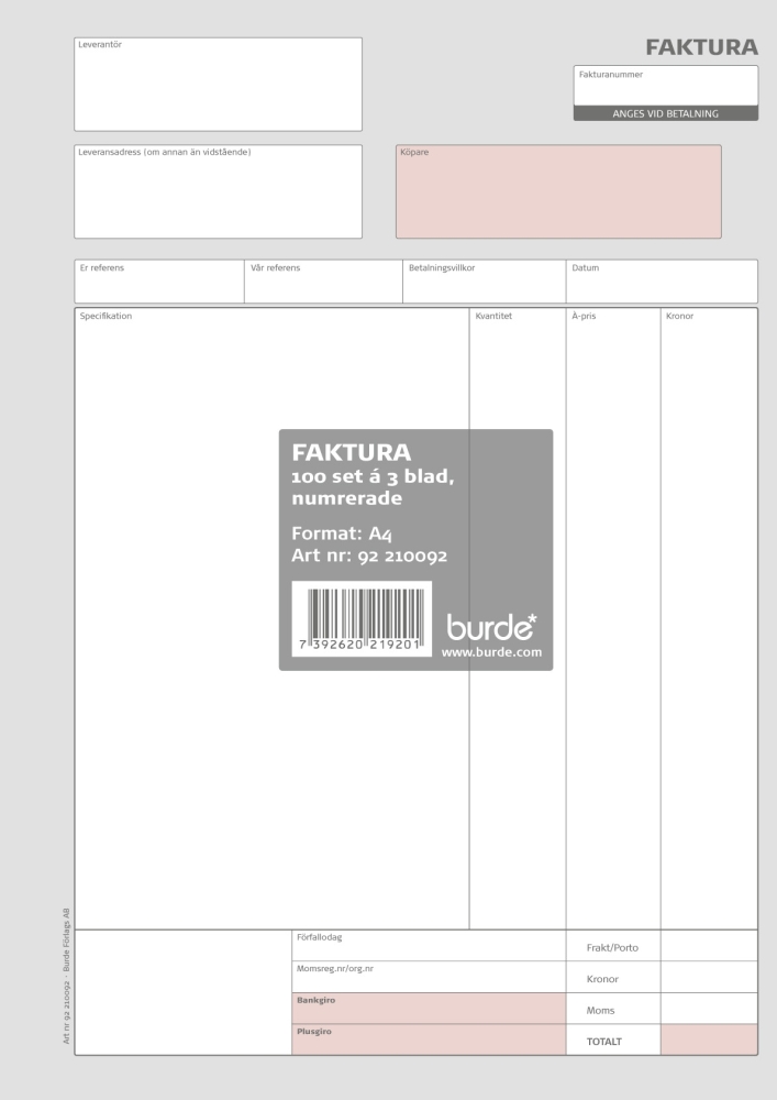 Fakturablanketter numrerade med 2 kopior A4 10230006_2