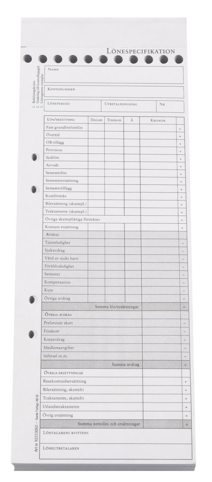 Blankett Lönespecifikation 105x260mm 10230008_2