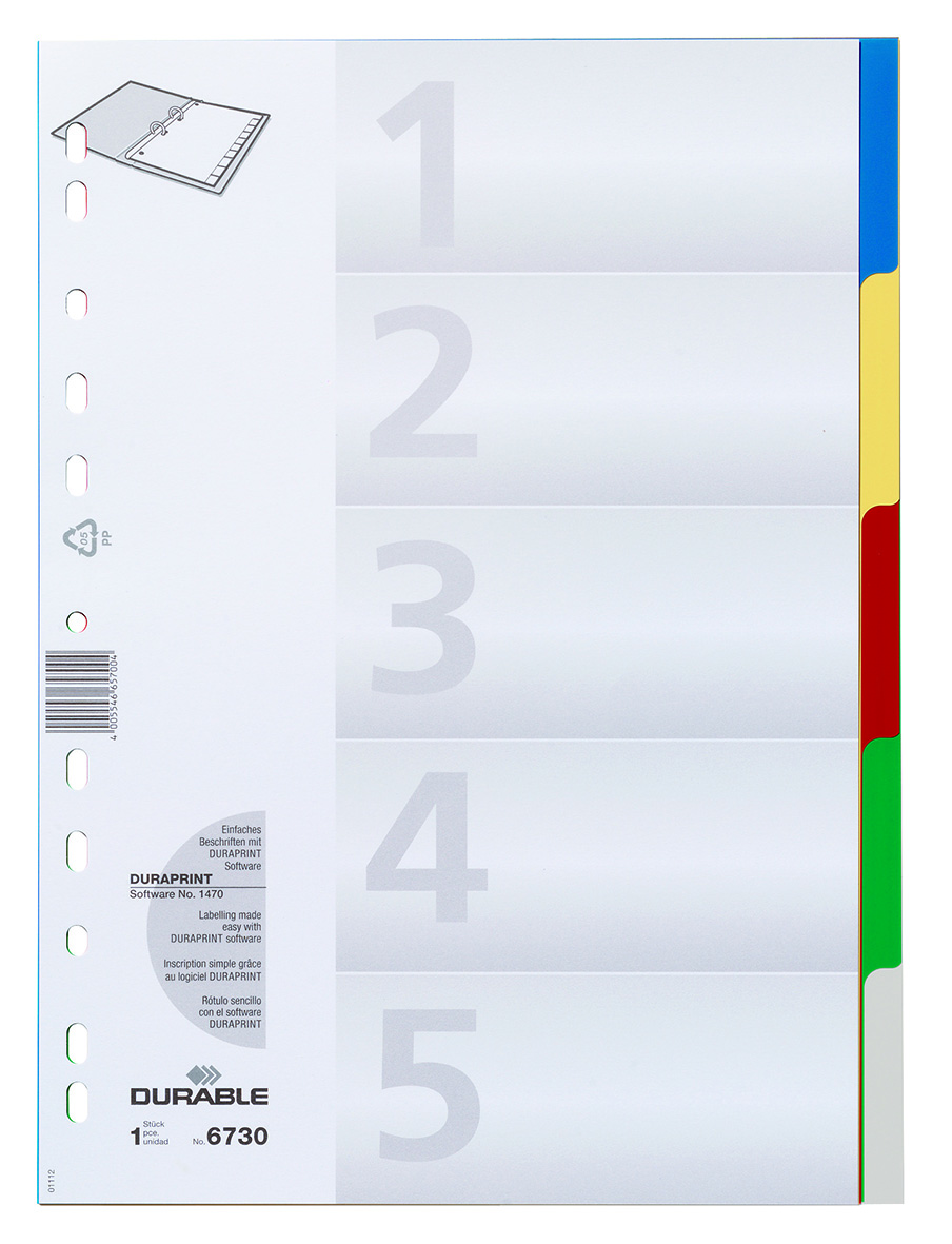 Pärmregister Durable plast 1-5 olikfärg A4 11320008_1