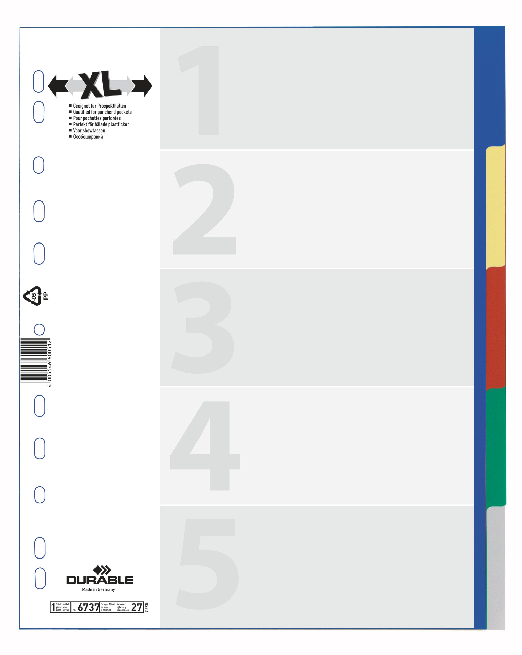 Pärmregister Durable plast 5-flik olikfärg A4+ 11320009_2