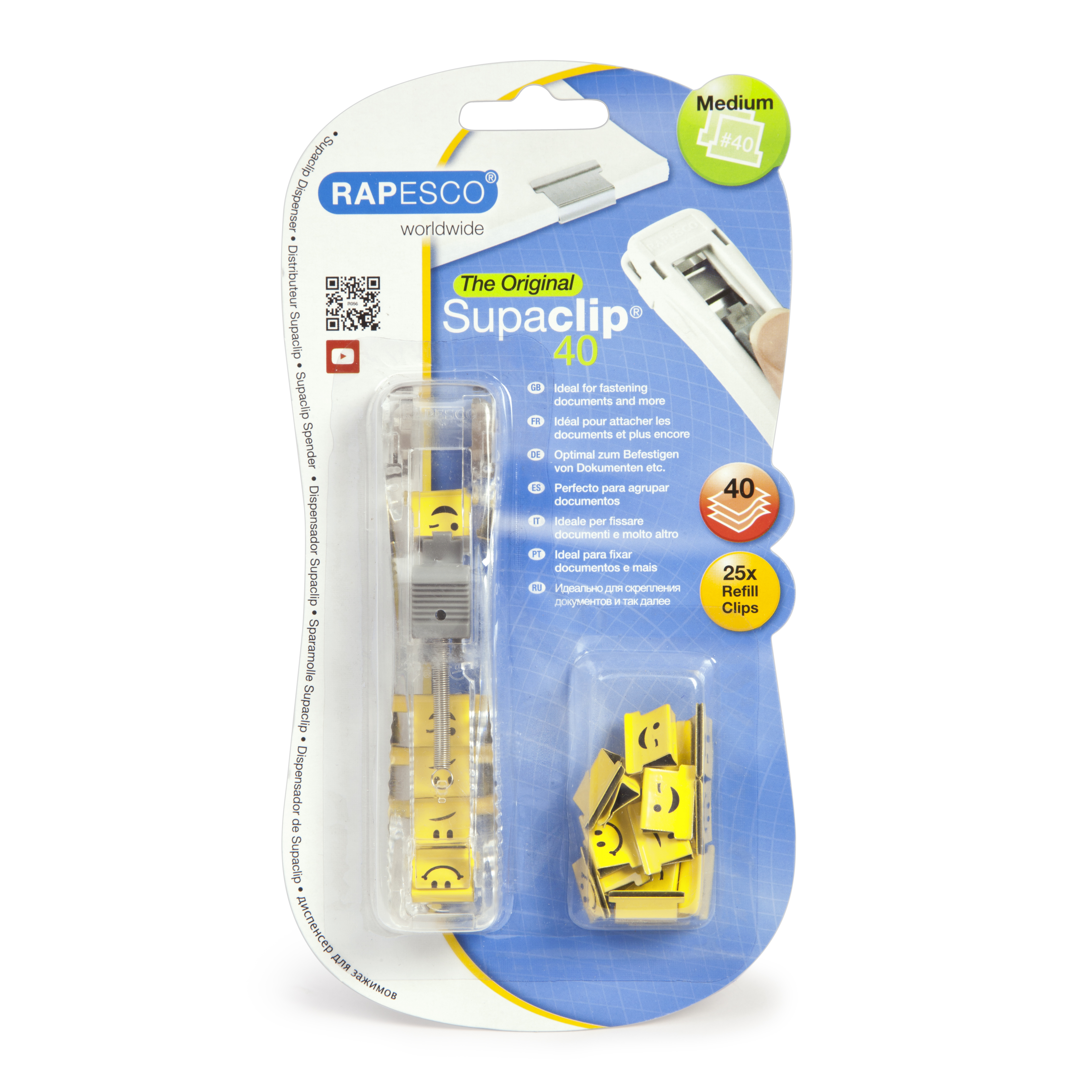 Hållare Rapesco Supaclip 40 inkl 25 gula clips 12050529_1