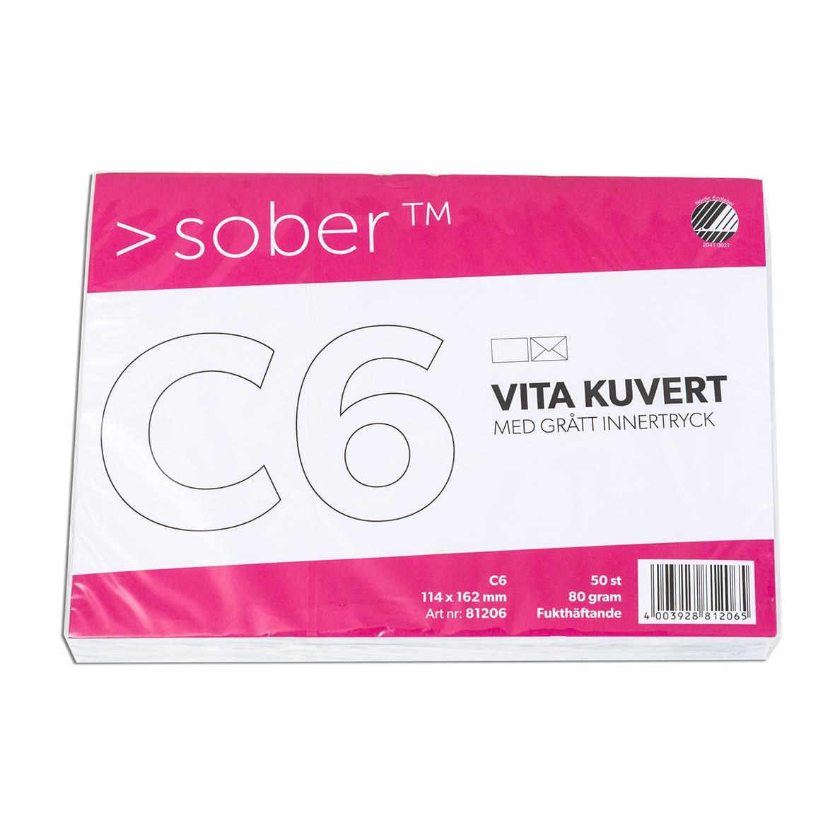 Kuvert Sober C6 FH vitt 80g 14010029