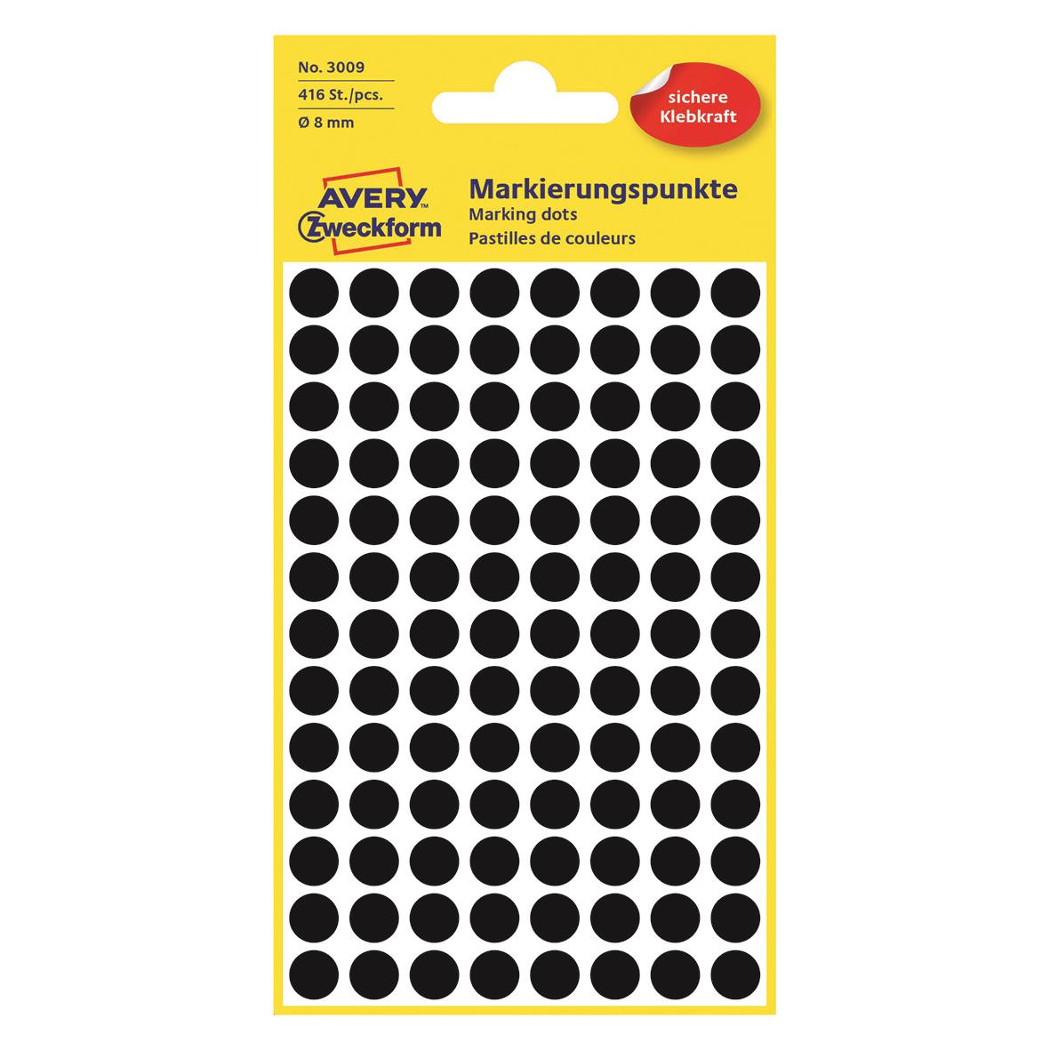 Etikett Avery färgsignal svart Ø 8mm 15010008