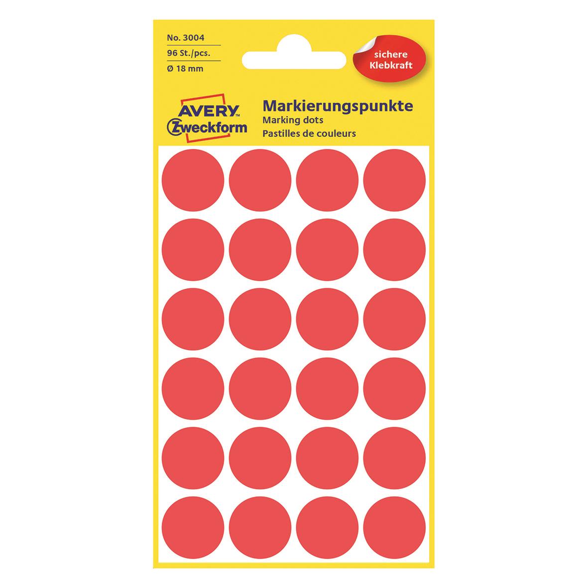 Etikett Avery färgsignal röd Ø 18mm 15010026