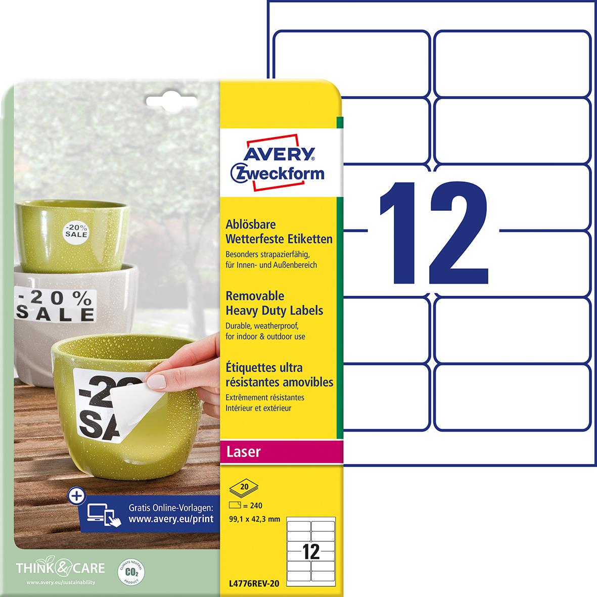 Laseretikett Avery L4776 avtagbar vit 99,1x42,3mm 15011199_1