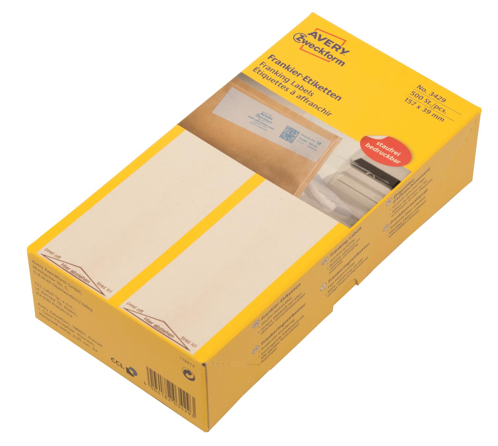 Frankeringsetikett Avery Singel för Neopost 3429 vit 157x39mm 15027335