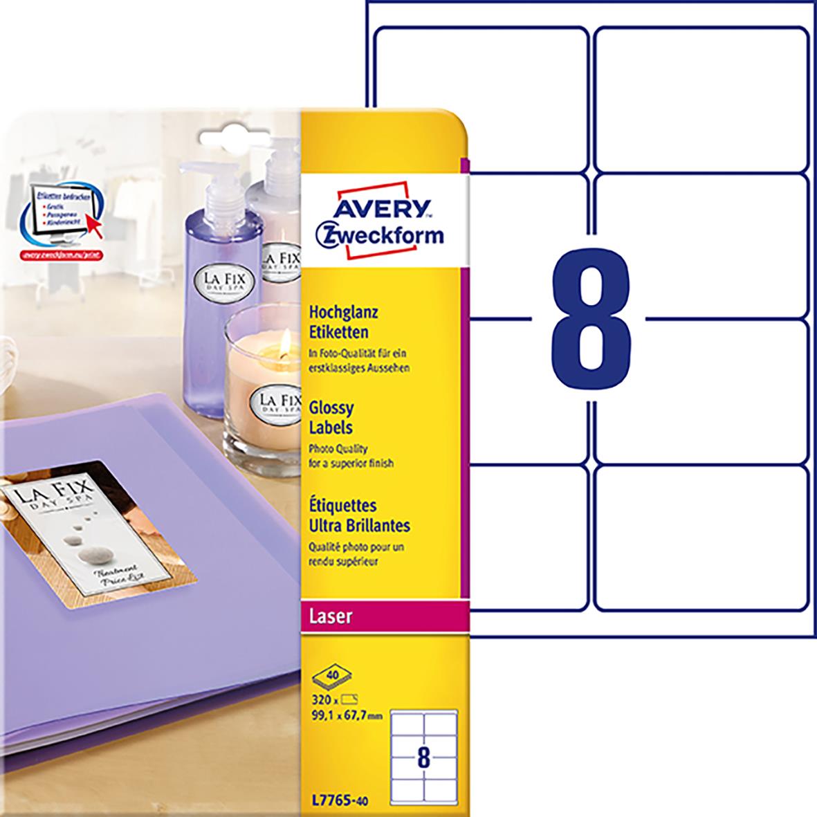 Fotoetikett Avery L7765 Glossy Vit 99,1x67,7mm 15040468_1