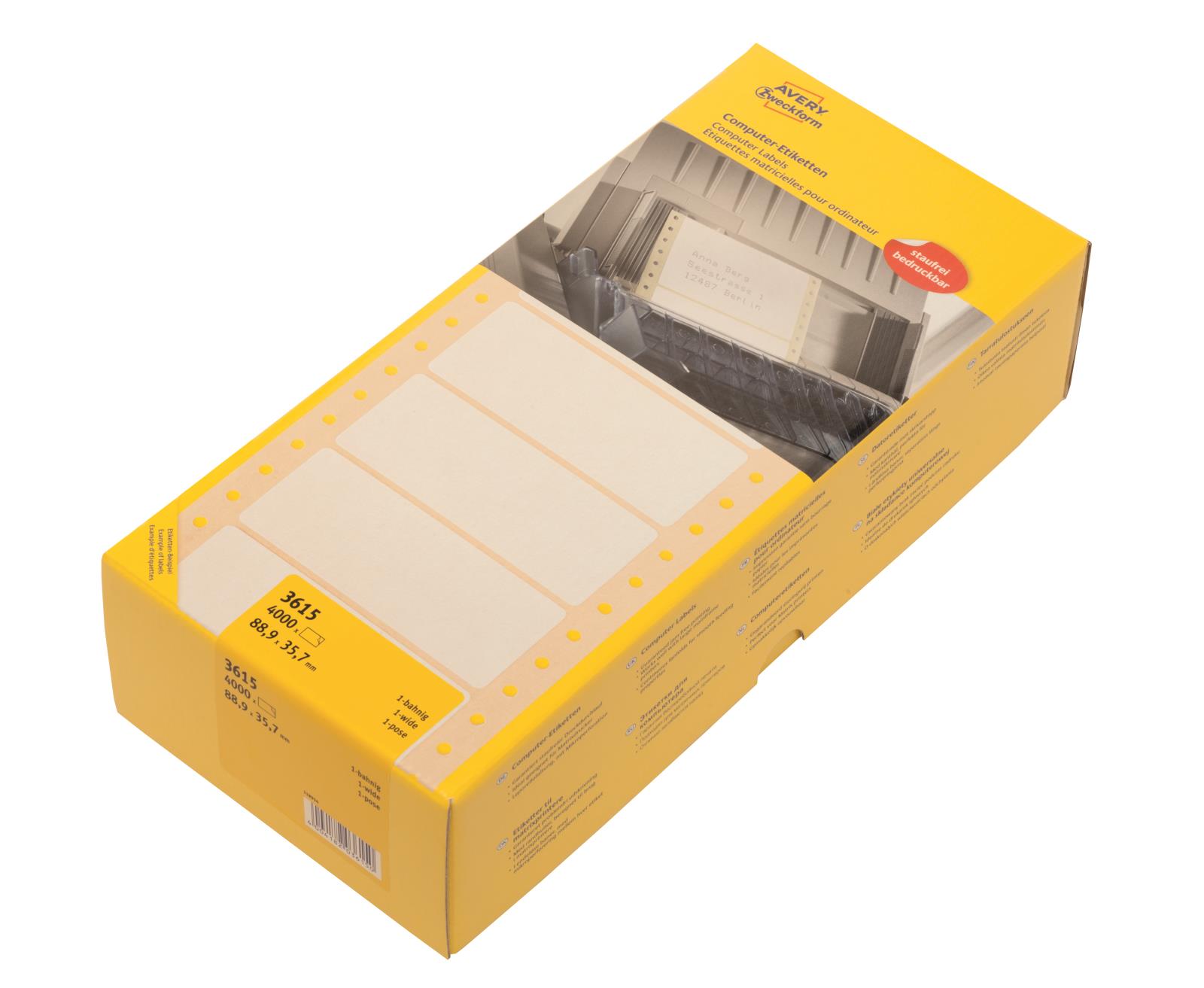 Dataetikett Avery Dot Matrix 1 bana 88,9x35,7mm 15050000