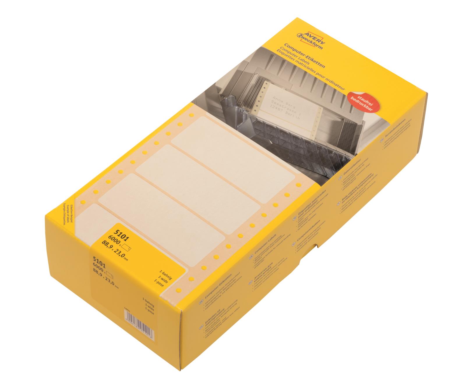 Dataetikett Avery Dot Matrix 1 bana 88,9x23mm 15050001