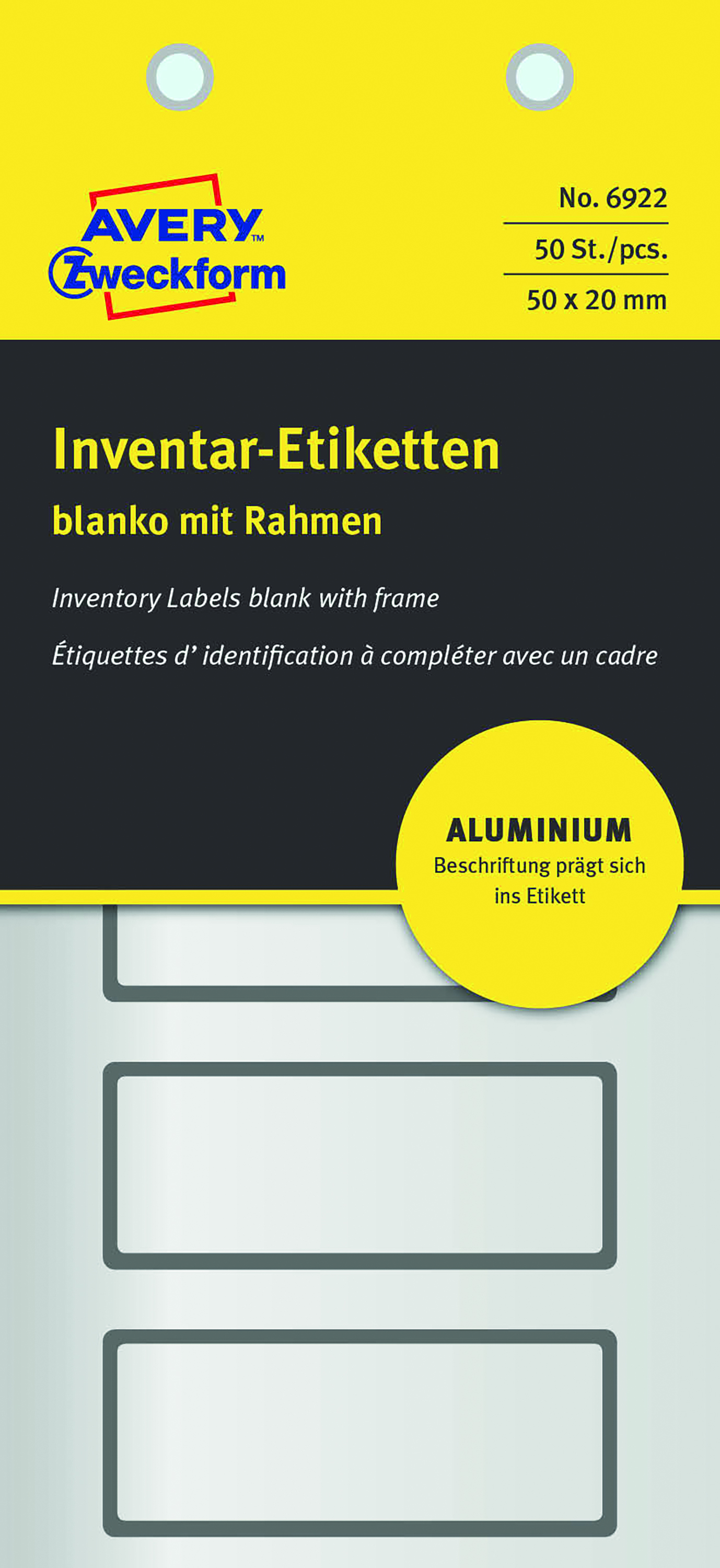 Märketikett Avery Inventering/utrustning 6922 aluminium 50x20mm 15070890