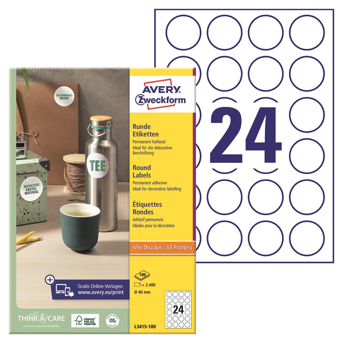 Etiketter Avery Universal Ø40mm 15080082
