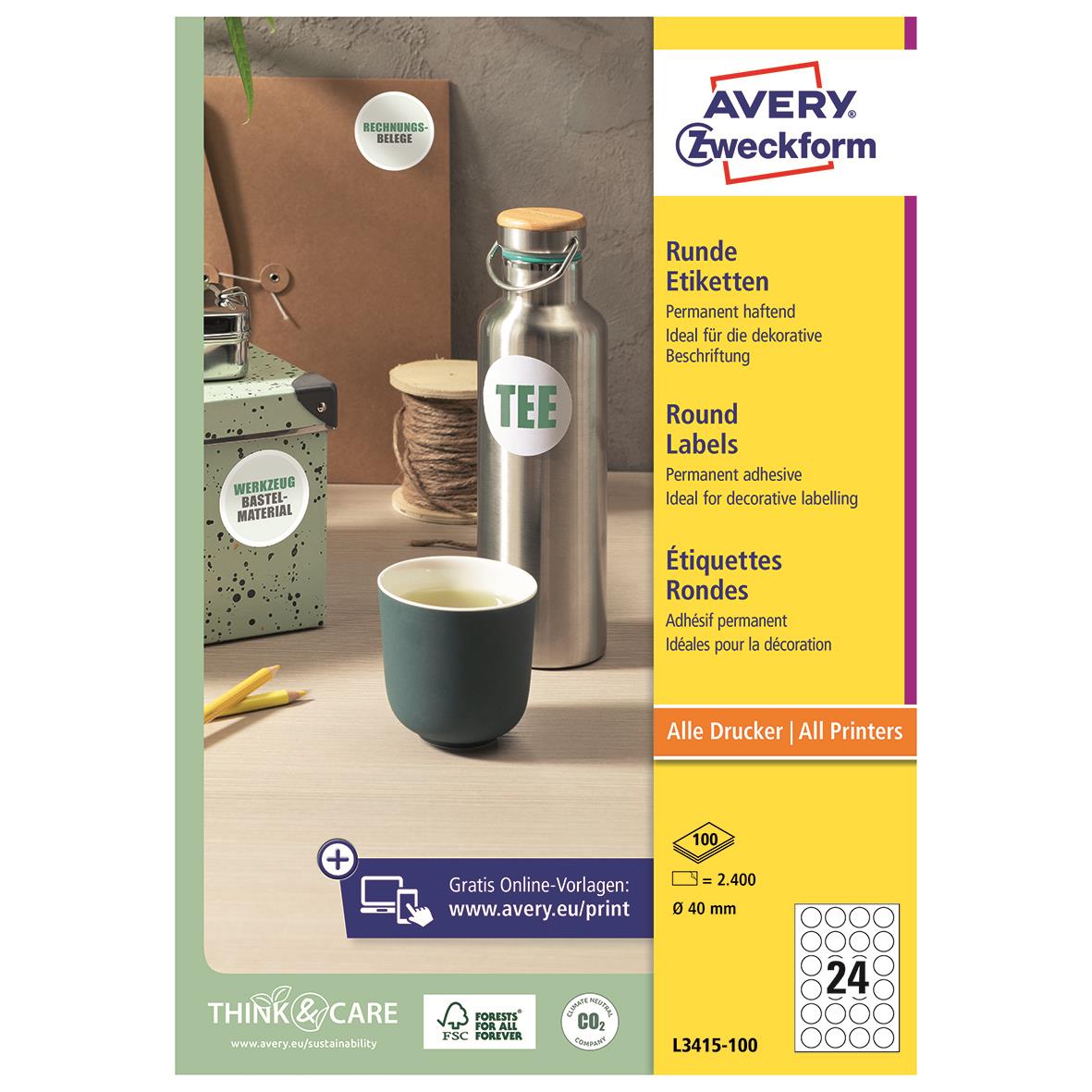 Universaletiketter Avery Runda L3415 Ø40mm 15080082_3