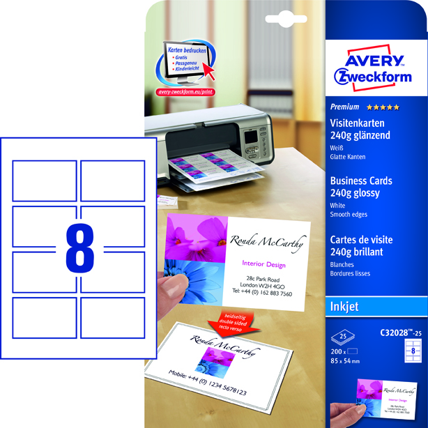 Visitkort Avery Quick & Clean inkjet 240g 85x54mm 15080117_1