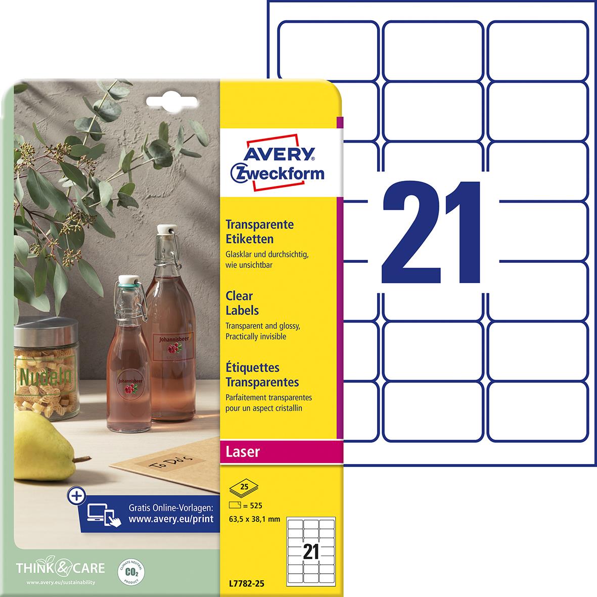 Laseretikett Avery L7782 Crystal Clear 63,5x38,1mm 15088708_1
