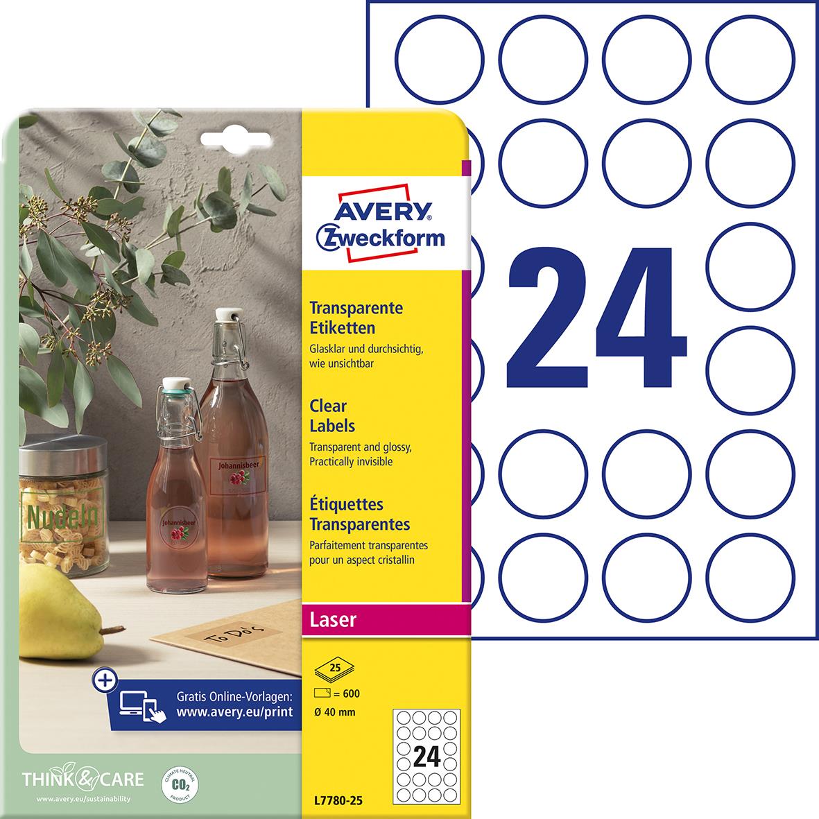 Laseretikett Avery L7780 Crystal Clear Ø40mm 15088730_1