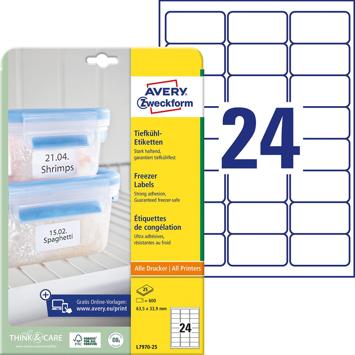 Frysetikett Avery Permanent L7970-25 vit 63,5x33,9mm 15088778_1