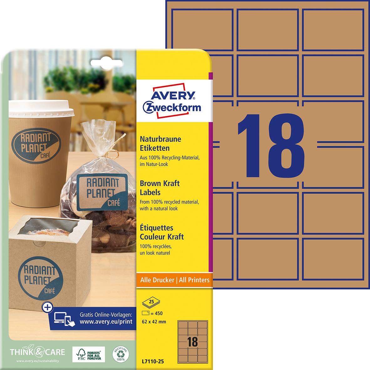 Etikett Avery L7110 Recycle Brun 62x42mm 15088879_1