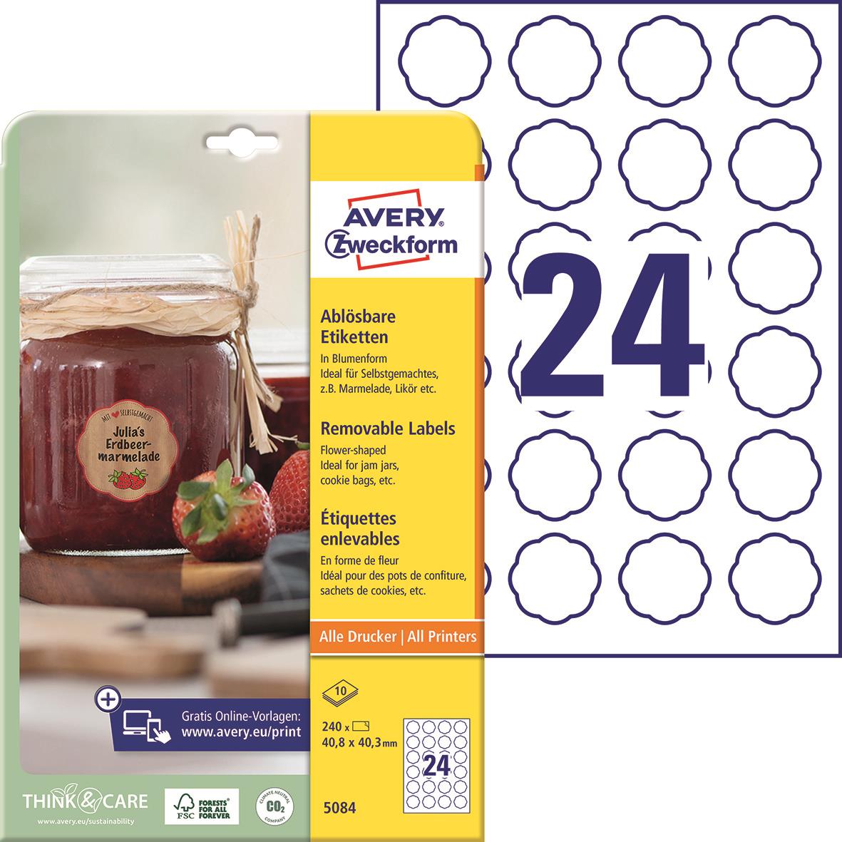 Etikett Avery L5084 Avtagbar Rund Taggig Vit Ø40mm 15089196_1