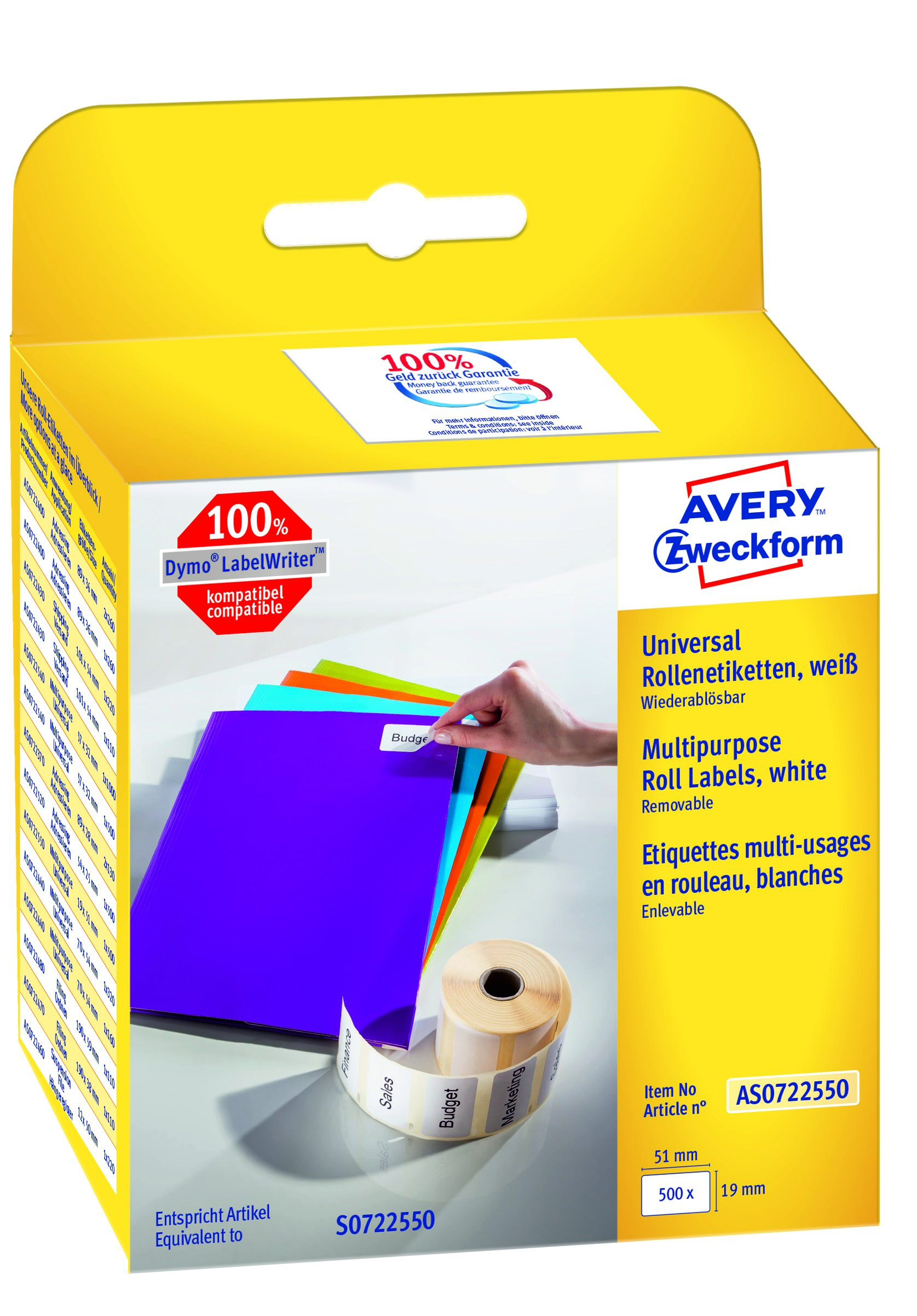 Etikett Avery Avtagbara universaletiketter vit 19x51mm 15121284
