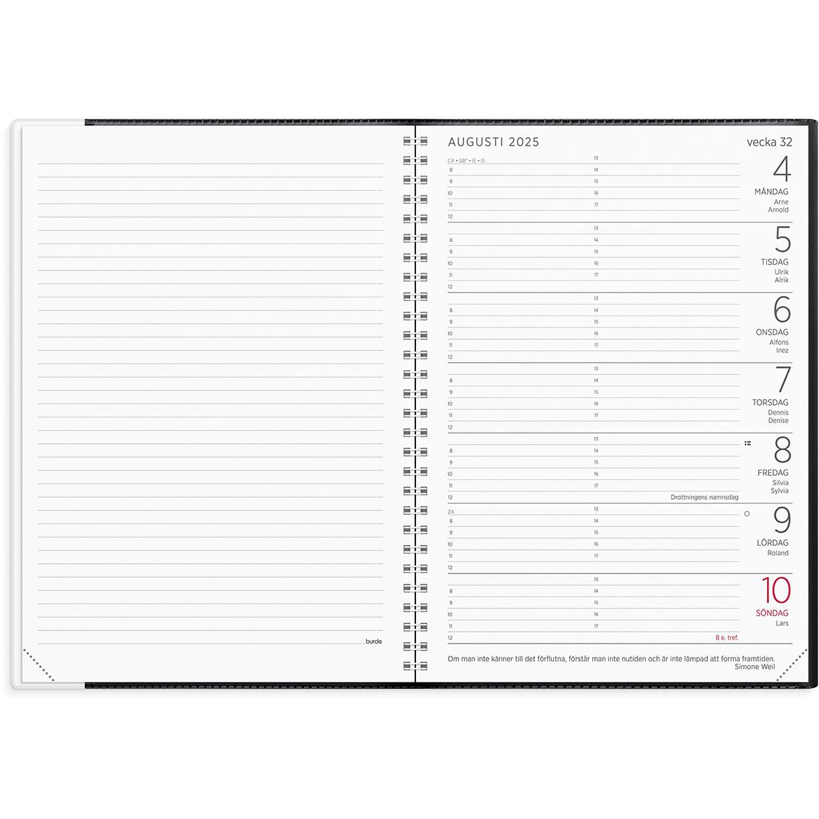 Almanacka Burde 1106 Stor Veckokalender Plast 2024 Svart 16010374_2